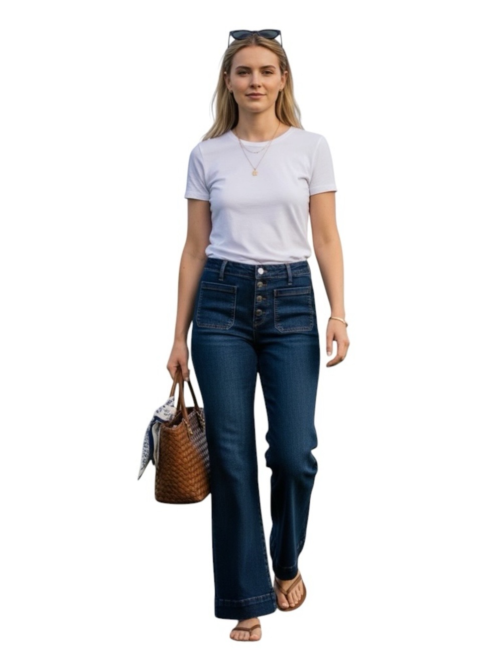 OAT New York High Rise Button Fly Wide Leg Trouser Jeans Dark Wash Size 32 Denim